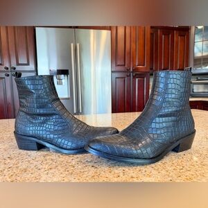 Men's Black Crocodile Pattern Ankle Boots